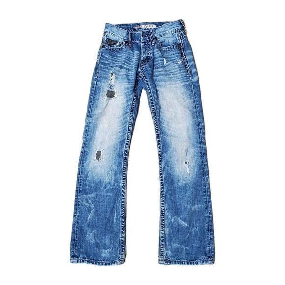 BKE Carter Teens Sz 26R Button Fly Denim Blue Jeans Factory Distressed Destoryed - Picture 1 of 11